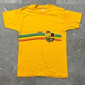 80s Vintage‎ Aruba Graphic Tee Mens Medium Short Sleeve Caribbean Rainbow Palm